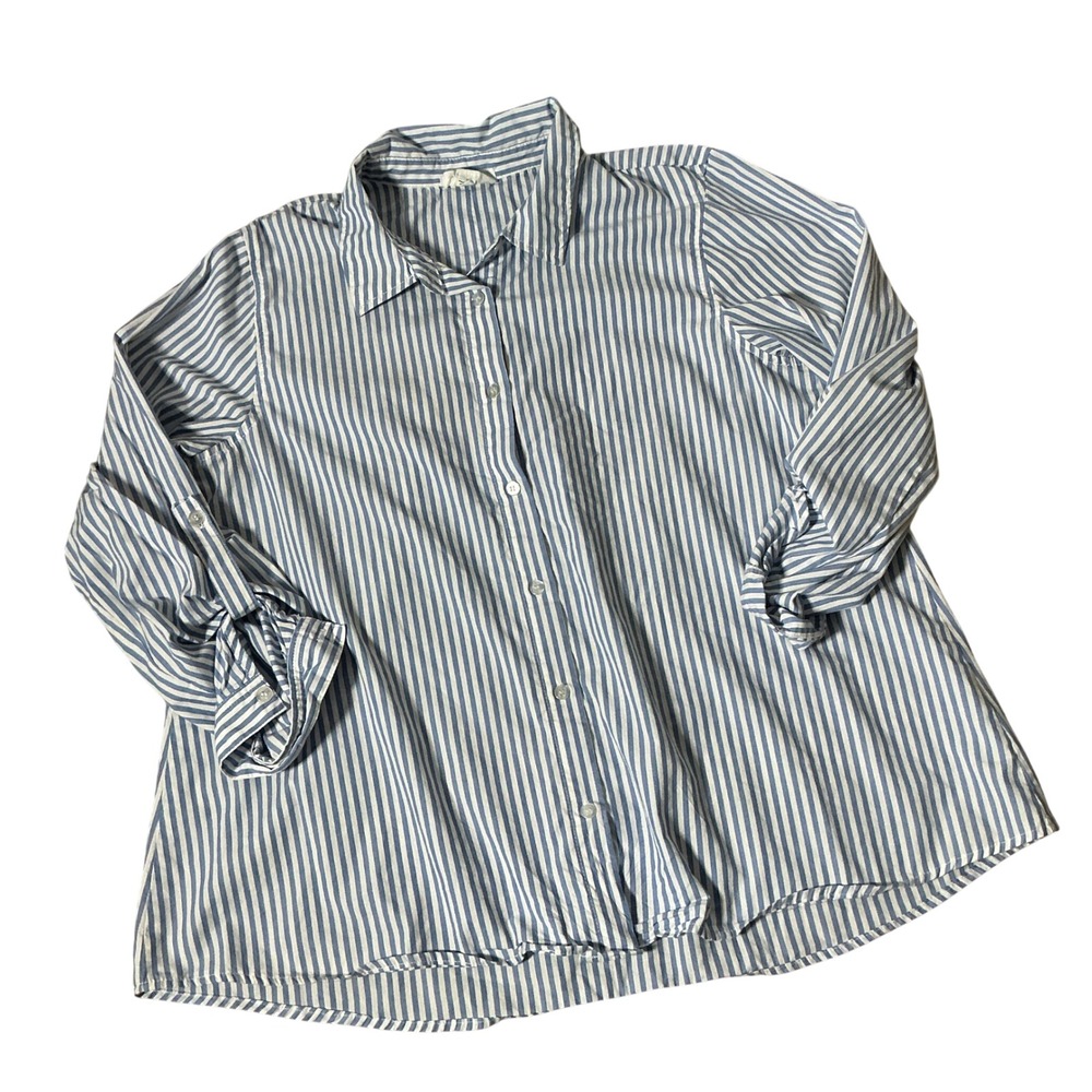 Olive & Oak Coastal Striped Button Down Shirt Womens L Blue White 3W30503